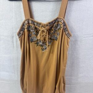 Embroidered Tan Women's Top